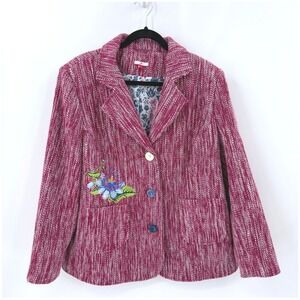 Joe Browns Burgundy White Textured Floral Embroidered Blazer Jacket Plus Size 20